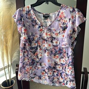 Floral Flutter Sleeve Blouse (L)
